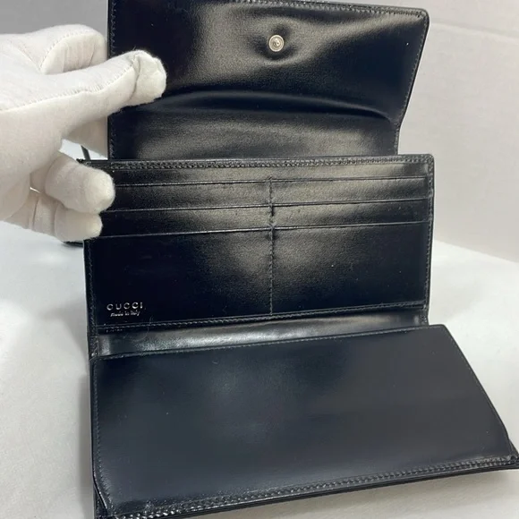 Authentic GUCCI black patent leather and canvas wallet with cards and COA